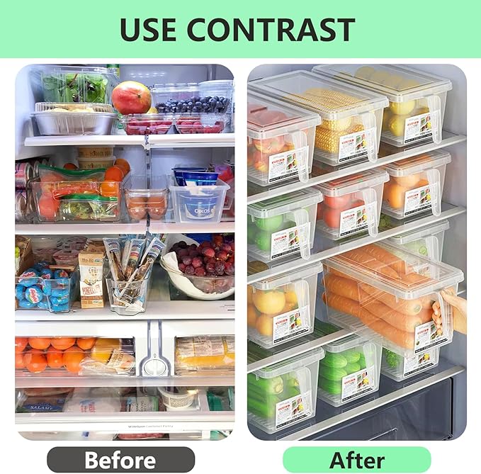 2 Pack Lettuce Keeper for Refrigerator, Stackable Fruit Storage Containers for Fridge, Produce Vegetable Storage Containers, Kitchen Organization for Food Salad, with Handles, Lids