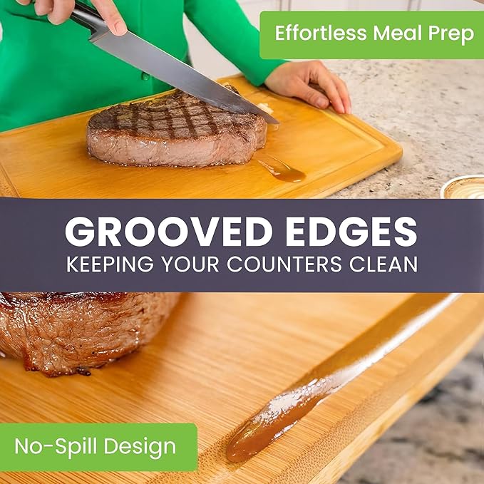 Small Bamboo Cutting Board – 12 Inch Wood Cutting Boards for Kitchen with Glue-Free Surface™ & Juice Groove – Non-Toxic, FSC-Certified, Durable Wooden Chopping Board - Rectangle