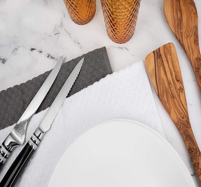 Wealuxe Premium 12 Pack Cotton Dobby Weave Kitchen Towels, Black/White, 15x26 Inches, 410 GSM, Machine Washable