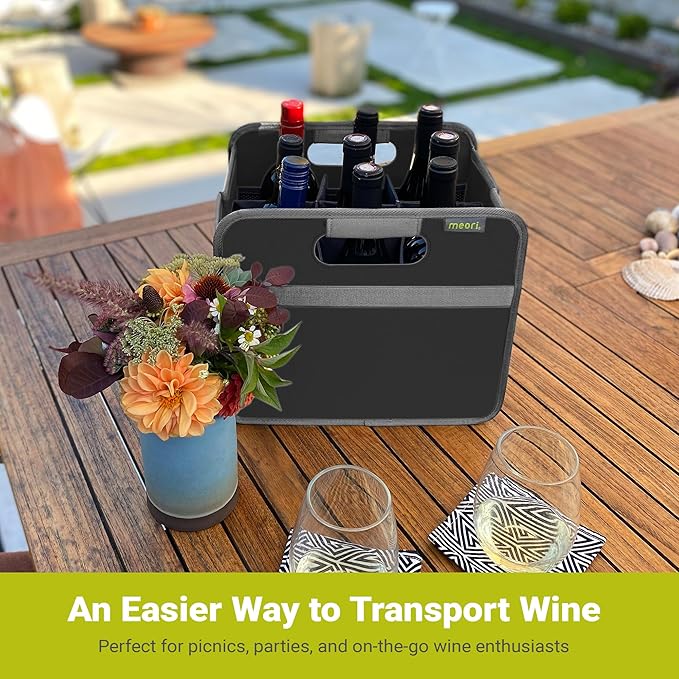 meori Black Foldable Wine Carrier 9 Slot Lava Collapsible Storage Tastings Grocery Shopping Car Bottles Milk Soda Beer B100339