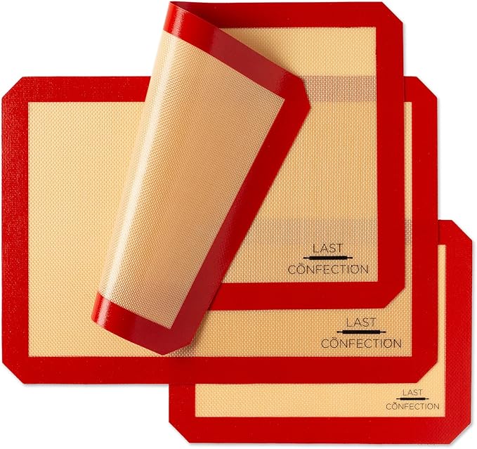 Last Confection Silicone Baking Mat - Set of 3 Non-Stick Professional Food Safe Tray Pan Liners - 2 Half Sheet (11-5/8" x 16-1/2") 1 Quarter Sheet (8-1/2" x 11-1/2")