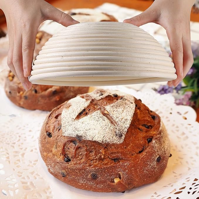 Banneton Bread Proofing Basket, Sourdough Bread Baking Supplies, Round Oval Rattan Rising Proofing Baskets Bowls Set of 2, Artisan Sourdough Bread Gifts for Home Bakers
