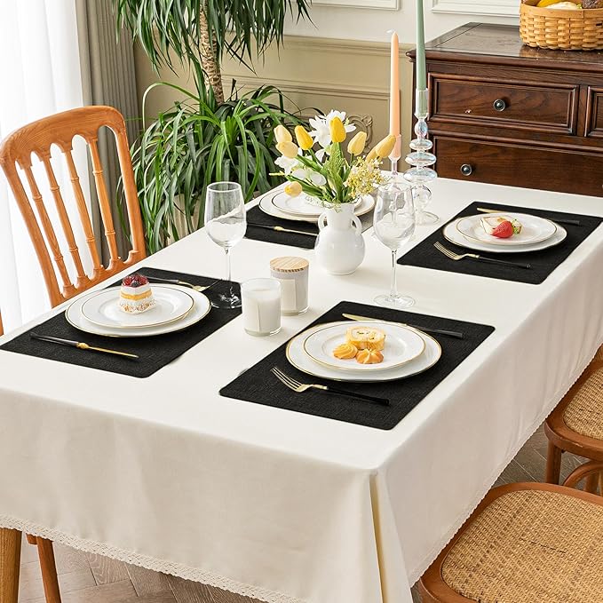 Romanstile Reversible Vinyl Placemats Set of 4, Faux Leather 100% Waterproof Oil-Proof Wipeable Place Mats, Heat Resistant Dual Sided Table Mats for Kitchen/Dining/Party (Black, 12 x 17 Inch)