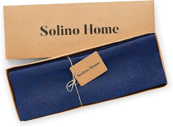Solino Home Linen Cloth Placemats Set of 4-100% Pure Linen Royal Blue Placemats 14 x 19 Inch for Christmas - Athena