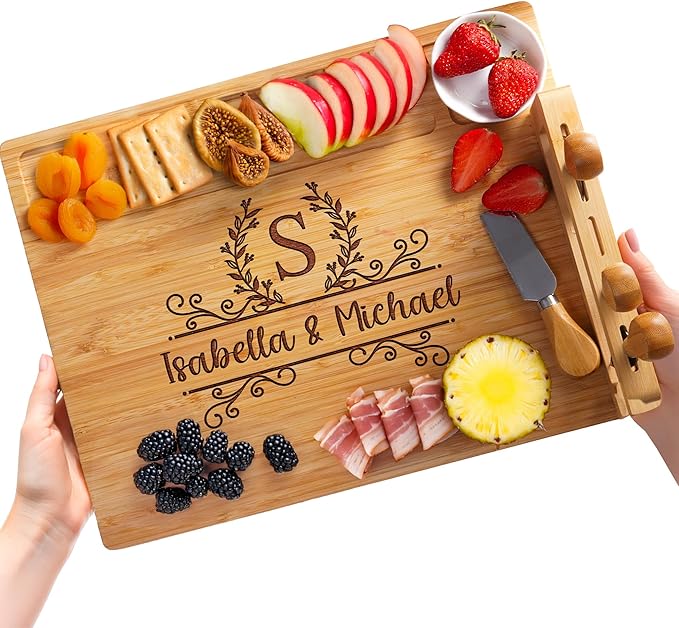 Personalized Charcuterie Board - Wedding Gifts for Couples 2025 – Custom Charcuterie Boards with Knife Set, Personalized Cutting Board, Engagement, Anniversary, Bridal Shower, Housewarming Gift