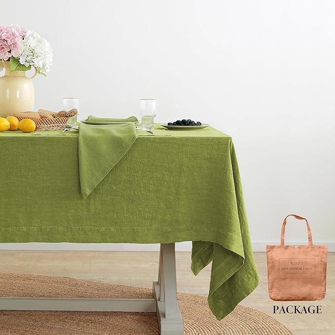Linen World Vintage Tablecloths 55x55 Inch,100% French Linen Tablecloth,Classic Vintage Washed Table Cloths for Kitchen,Outdoor,Weddings,Decorative Valentine Easter,Moss Green
