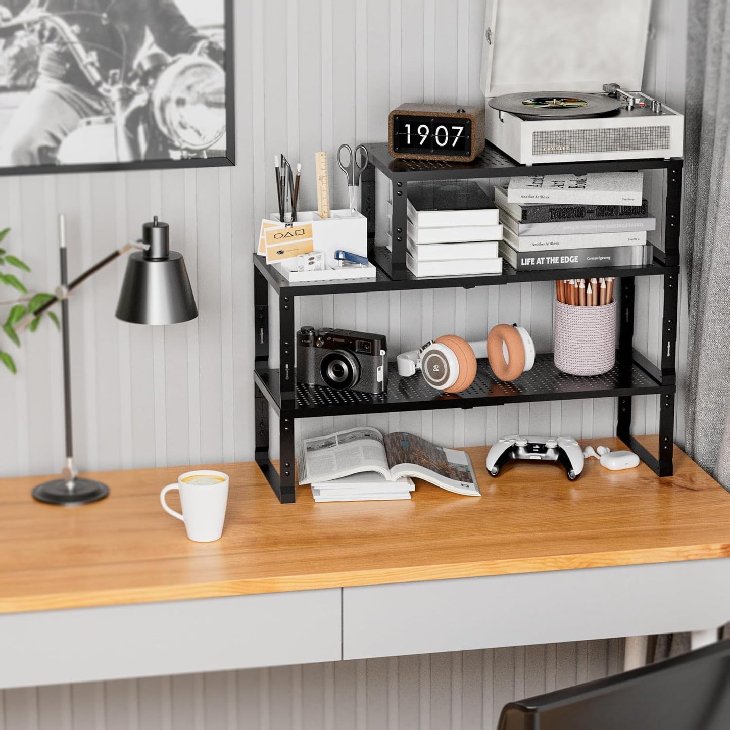 Expandable Spice Rack,Stackable Storage for Cabinet, Multi-Functional Kitchen Shelving,Height-Adjustable,Sustainable Organizer Solution(2Packs/Black/Medium)