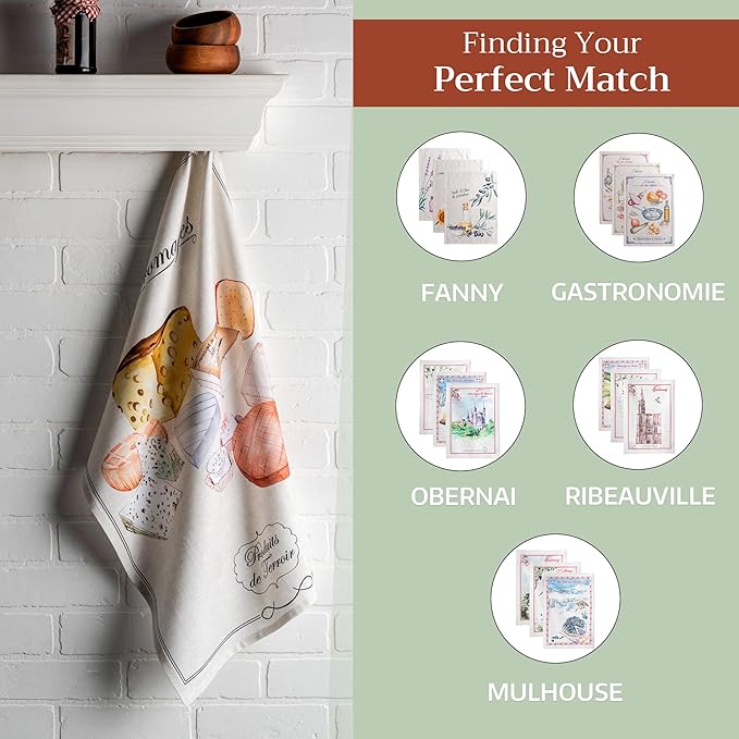 Maison d' Hermine Kitchen Towels Set of 3 100% Cotton 27.50" x 20" Reusable Cloth Tea Dish Towels Absorbent with Hanging Loop for Kitchen, Home, Dining, Cocktail Parties Spring/Summer (Terroir)