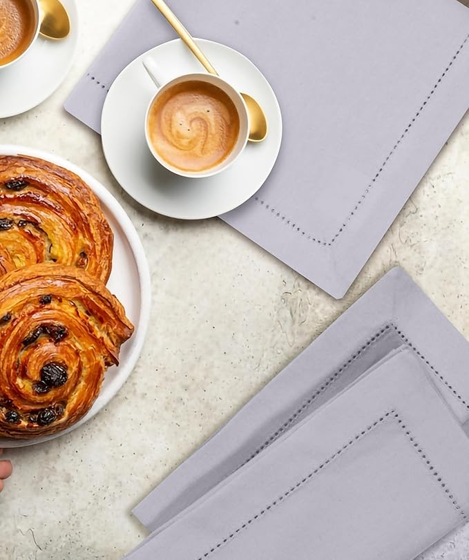 Bedding Craft Cotton Cloth Dinner Napkins Set of 12 – 18x18 Lavender Blue with Frayed Fringe – Machine Washable Fabric Napkins for Weddings, Baby Showers, Parties & Dining Tables