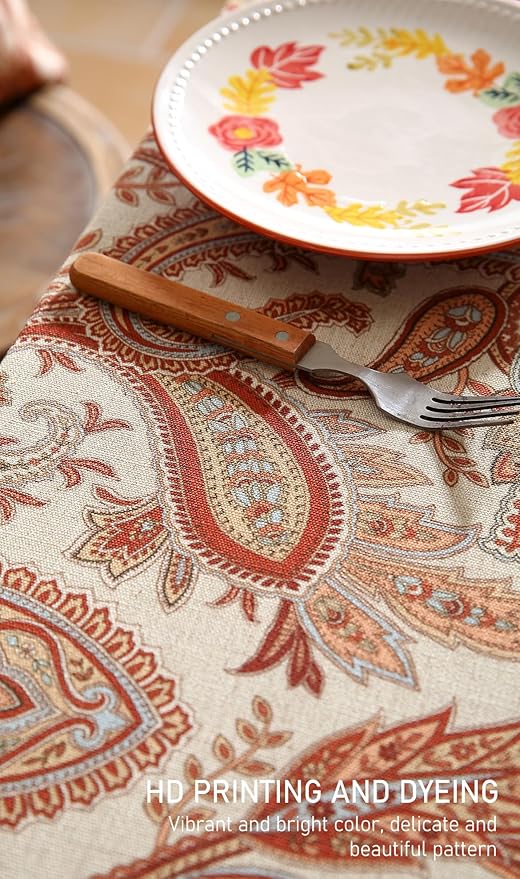 French Tablecloth for Rectangular Tables,Linen Table Cloth with Cashew Pattern,Heavy Durable Table Cover for Dining Thanksgiving Kitchen Decor Party Banquet Christmas,55"*71"