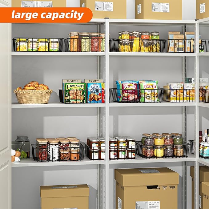 Simple Trending 12 Pack Extra Large Wire Storage Baskets, Pantry Organization for Cabinets, Metal Basket Kitchen, Garage