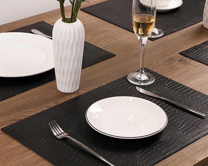 Faux Leather Hardboard Placemats, Set of 4 PU Table Mats, Easy to Clean, Heat & Stain Resistant for Office Conference Table,Dining Home Decor