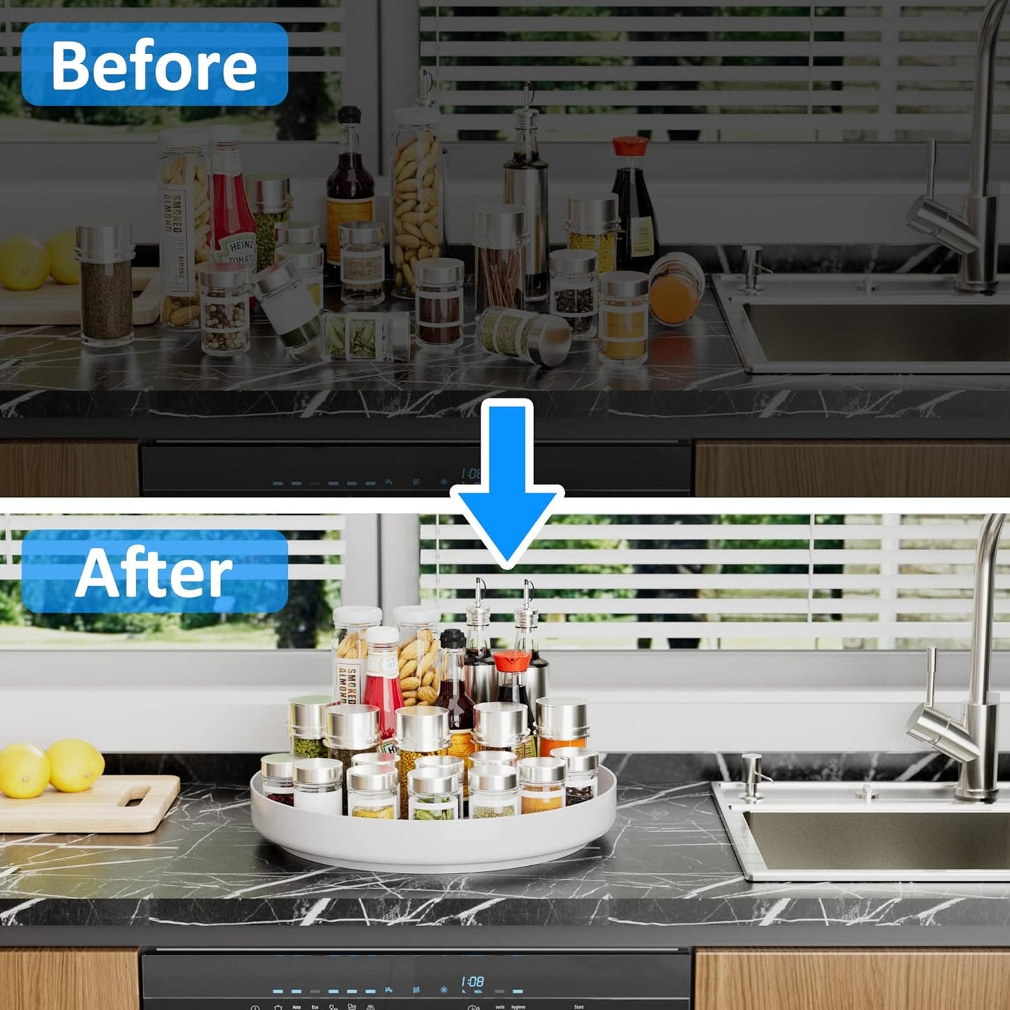 Ovicar Lazy Susan Cabinet Organizer - 13 inch Metal Turntable Lazy Susan for Kitchen Spice Rack Pantry Cupboard Bathroom Countertop Refrigerator Table Storage, White