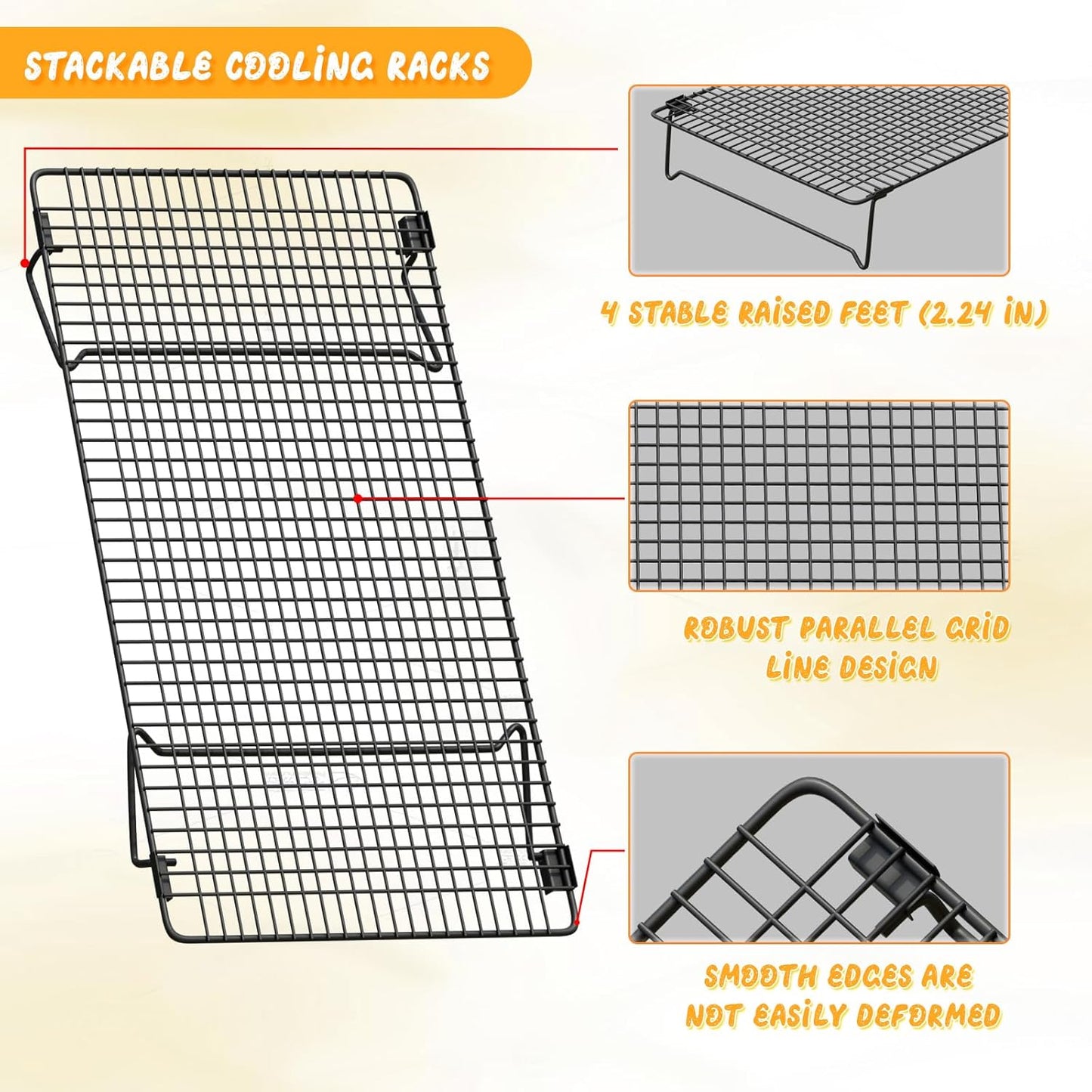 SHOUNAJIA Cooling Rack for Cooking and Baking, 3-Tier Stackable Wire Cooling Rack with Legs for Cooling Cookie, Pizza, Cake, Baking Paper 100 Pcs, 17" x 11", L