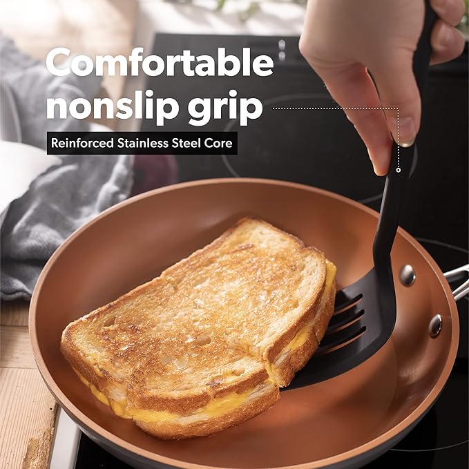 DI ORO Silicone Turner Spatula Set - Kitchen Spatulas for Nonstick Cookware - Cooking Utensils for Flipping Eggs & Pancakes - 600°F Heat-Resistant BPA Free Turners - Dishwasher Safe (2pc, Black)