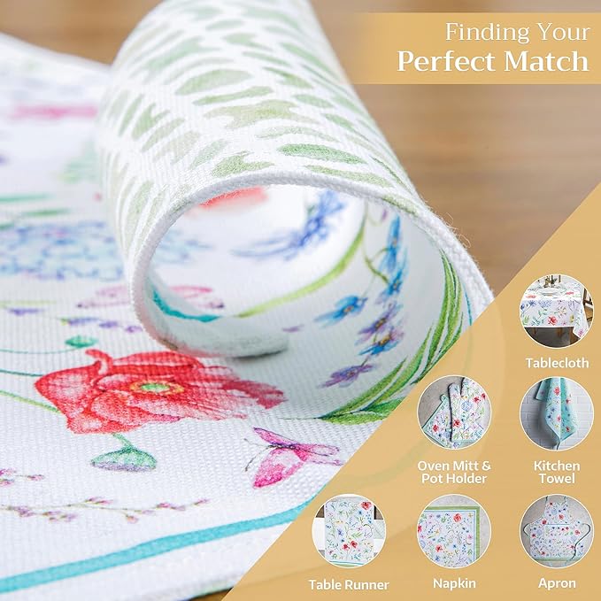 Maison d' Hermine Placemats Set of 4 100% Cotton Washable Cloth Place Mats, Reusable Table Mats for Kitchen Dining Decoration, Party, Wedding, Restaurant Spring/Summer (Just Floral, 13" x 19")