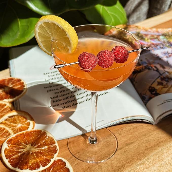 PURE MORA The Lyra Coupe Glass Set of 4, 7oz Handblown Premium Crystal Classic Cocktail Glasses for Martini, Champagne, Mixology, Home Bar, Fancy Margarita, Gin&Tonic, Drinking, etc. For Mixologists