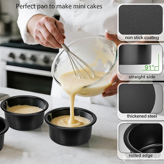 4 Inch Cake Pan Set of 3, Nonstick Smash Cake Pans with 100PCS Parchment Paper for Christmas Birthday, Round Mini Cake Pans Tin for Baking Layer Cakes Small Cheesecake, Straight Side & Dishwasher Safe
