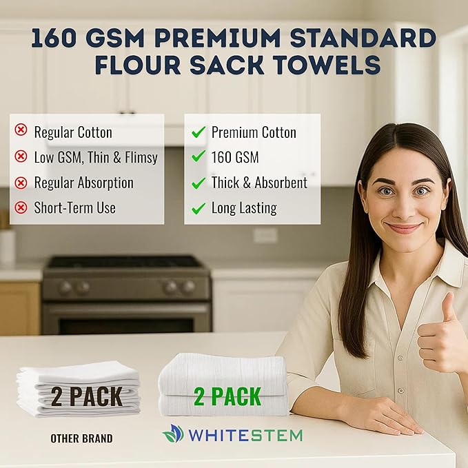 Flour Sack Towels | Tea Towel for Crafts| Kitchen Dish Cotton Blank Towel for Embroidery| Baking Bread Proofing Linen Cover| Thick Absorbent Quick Dry | 2 Pack 33"x38" Natural