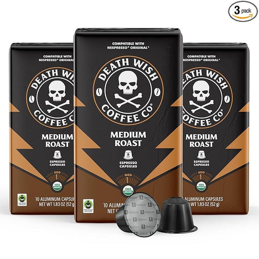 Death Wish Coffee, Medium Roast Espresso Capsules Compatible with Nespresso Original Machines
