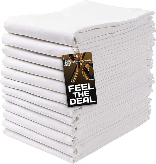 Wealuxe Flour Sack Dish Towels for Kitchen, 12 Pack, 28x28 - Lint-Free, Super-Absorbent Cotton Tea Towels for Kitchen Drying, Bread Proofing, Baking, Crafting, Embroidery