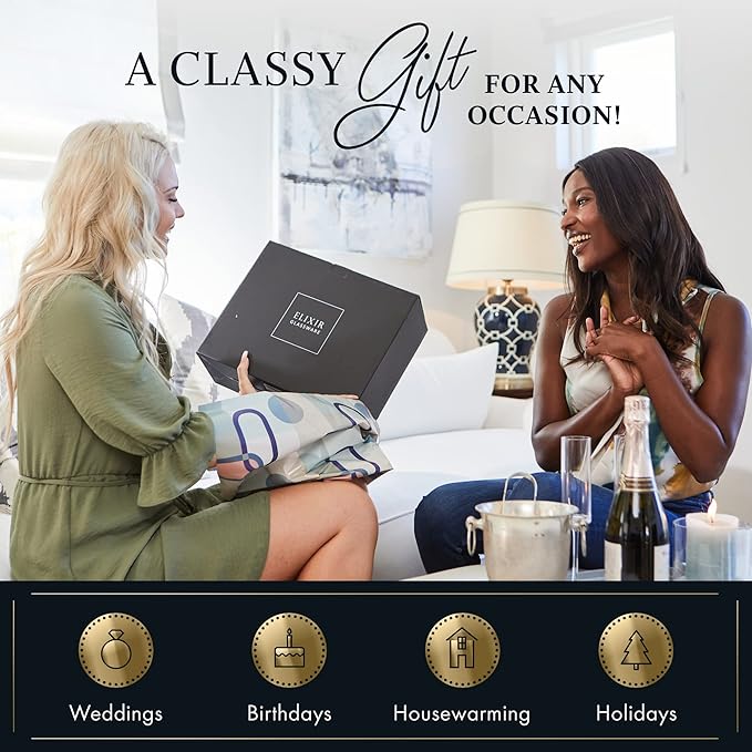 ELIXIR GLASSWARE Wine Glasses Set of 4-17oz - Square, Large Red or White Wine Glasses - Hand Blown Long Stem Crystal Wine Glass Set - Housewarming Gifts