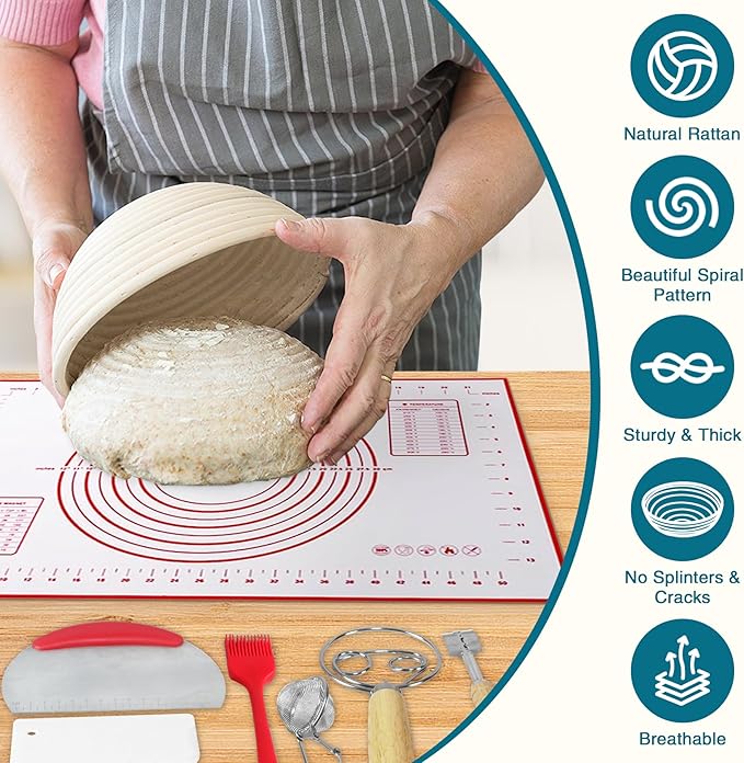Aliggbent 28Pcs Sourdough Bread Baking Supplies, 10'' Round & 10'' Oval Banneton Bread Proofing Baskets with Liners, Starter Bread Making Tools Kit Proofing Bowls for Sourdough Rising and Baking