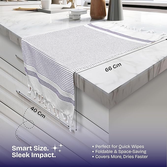 Indigo Blue Turkish Kitchen Towels 16x26 Inch, 3 Pack, 100% Cotton, Soft, Absorbent, Fast Dry, Machine Washable, Dish Towel with Tassels for Drying Dishes, Cleaning, Everyday Use