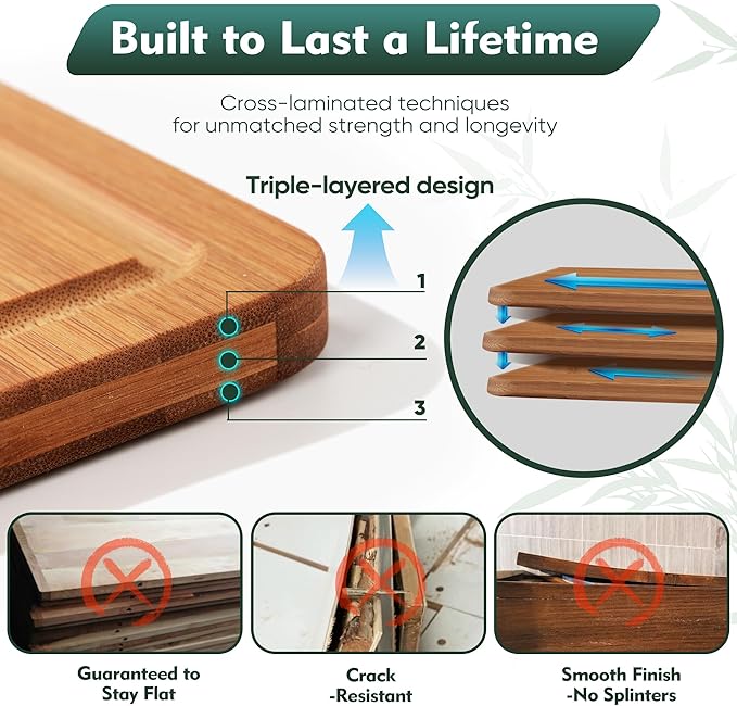 Bamboo Cutting Board Set Non Slip Feet Over Sink Carbonized Bamboo Set With Smooth Surface Knife-Friendly and Easy Storage For Kitchens Meal Prep & Serving Kitchen Gadgets（Carbonized）