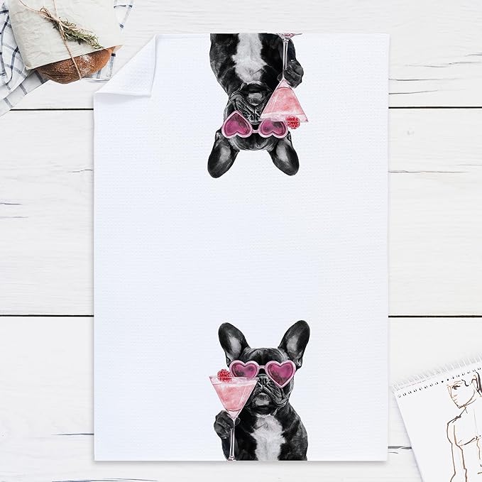 Cabana Bro French Bulldog Gifts Kitchen Towels, French Bulldog Gifts for Women Men Decorative Hand Towels for Bathroom, Funny Frenchie Cocktail Dish Tea Towels for Kitchen, 16x24 Inch