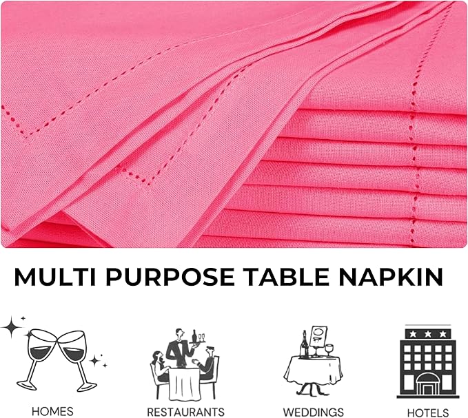 Bedding Craft 100% Cotton Cloth Dinner Napkins Set of 12 – 18x18 Baby Pink Hemstitched – Soft Durable Machine Washable Fabric Napkins for Weddings, Parties & Holidays