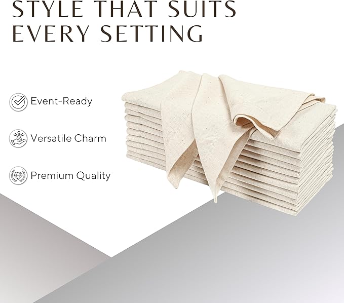 Ramanta Home Natural Coth Dinner Napkin Set of 12 Premium Cotton 18X18 Inch Linen Flax Soft & Durable Washable Ideal for Everyday Use Parties Thanksgiving Christmas Halloween