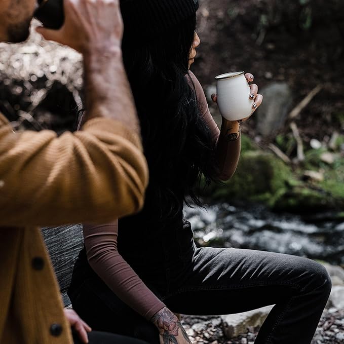 Barebones Enamel Tumblers Set of 2 - Vintage-inspired Design - Durable and Suitable for Outdoor Picnics or Camping (16 Oz, Eggshell)