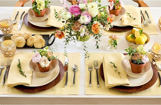 Solino Home Linen Placemats Set of 4 - Golden Straw Placemats 14 x 19 Inch - 100% Pure Linen Table Place Mats for Fall, Autumn, Thanksgiving - Fete