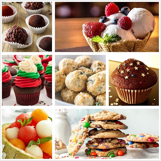 Cookie Scoop Set, 3Pcs Ice Cream Scoop, Cookie Scoops for Baking Set of 3, 18/8 Stainless Steel Cookie Scooper for Baking, Ice Cream Scooper with Trigger Release, Red Soft Grip Cookie Dough Scoop