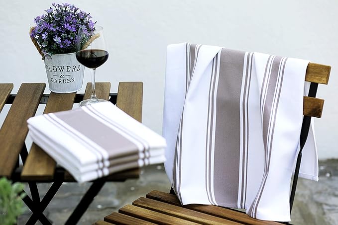 AMOUR INFINI Kitchen Towels 100% Cotton Pack of 4, Highly Absorbent Quick Drying Premium Striped Dish Towel for Kitchen with Hanging Loop Hand & Tea Towels (Beige)