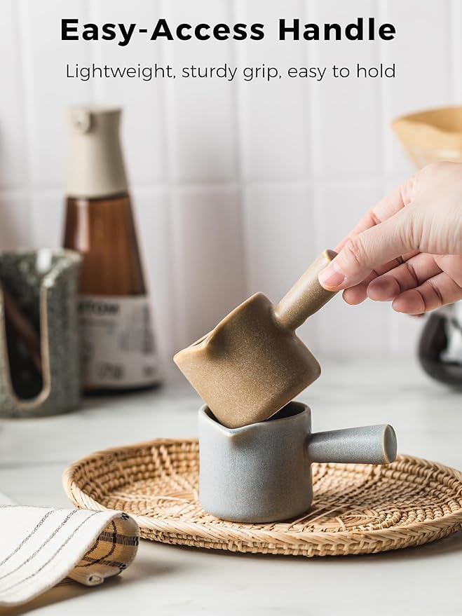 Espresso Measuring Cup, Ceramic Espresso Cup with Handle, Expresso Shots Cups Double Spouts Milk Cup, Espresso Accessories, 3 Oz/ 90 Ml, Brown