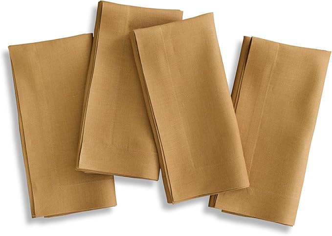 Solino Home Linen Napkins Set of 4-100% Pure Linen Caramel Dinner Napkins Cloth 20 x 20 Inch for Fall, Autumn, Thanksgiving - Fete, Handcrafted and Machine Washable