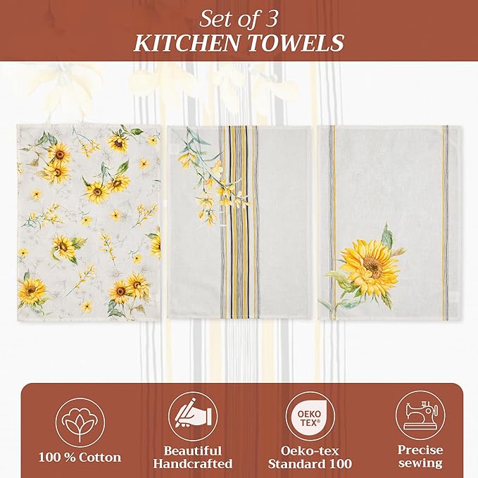 Maison d' Hermine Kitchen Towels Set of 3 100% Cotton 27.50" x 20" Reusable Cloth Tea Dish Towels Absorbent with Hanging Loop for Kitchen, Home, Dining, Cocktail Parties Spring/Summer (Candice)