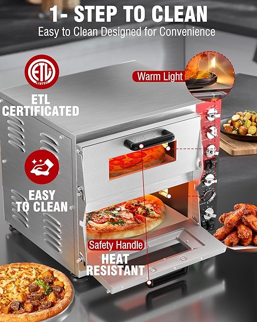 PYY Indoor 16in Pizza Oven - Double Decker Electric Pizza Ovens Countertop with Pizza Stone, 60-Min Ring Timer, for Home and Restaurant Commercial, 3200W, ETL Listed