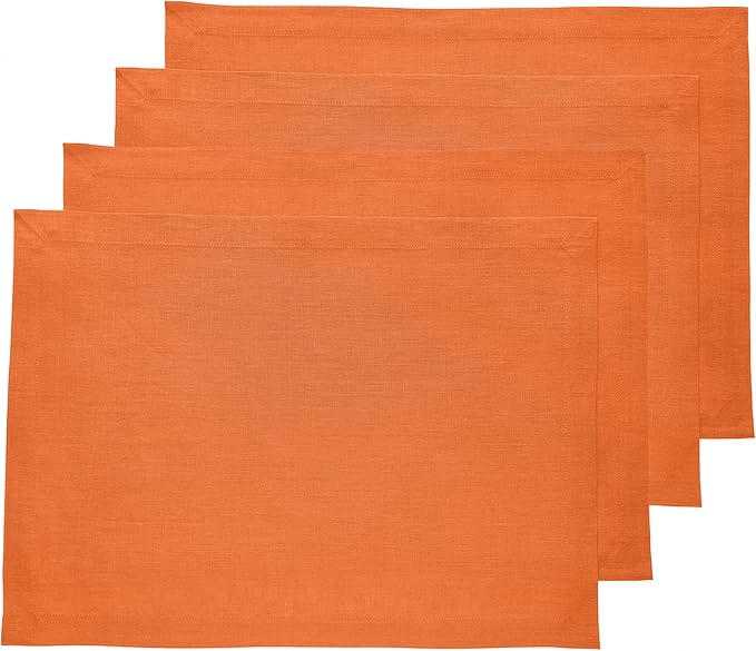 Solino Home Linen Placemats Set of 4 - Pumpkin Placemats 14 x 19 Inch - 100% Pure Linen Table Place Mats for Fall, Autumn, Thanksgiving, Holiday - Fete
