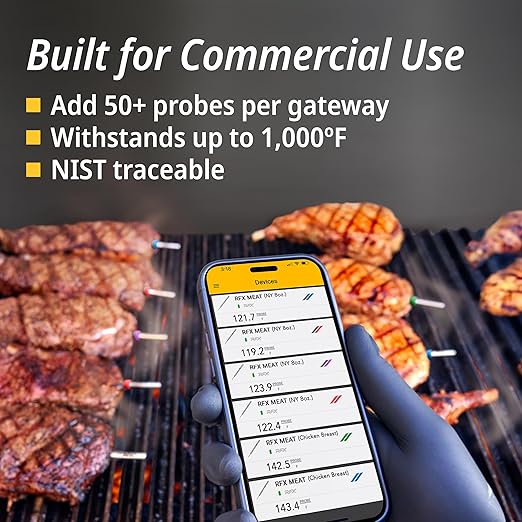 ThermoWorks RFX | Smart Wireless Meat Thermometer | Wi-Fi & Radio Frequency | Stronger Signal Than Bluetooth | Meat Probe for Use in Smoker, Grill, BBQ, Oven - 4-Probe Kit