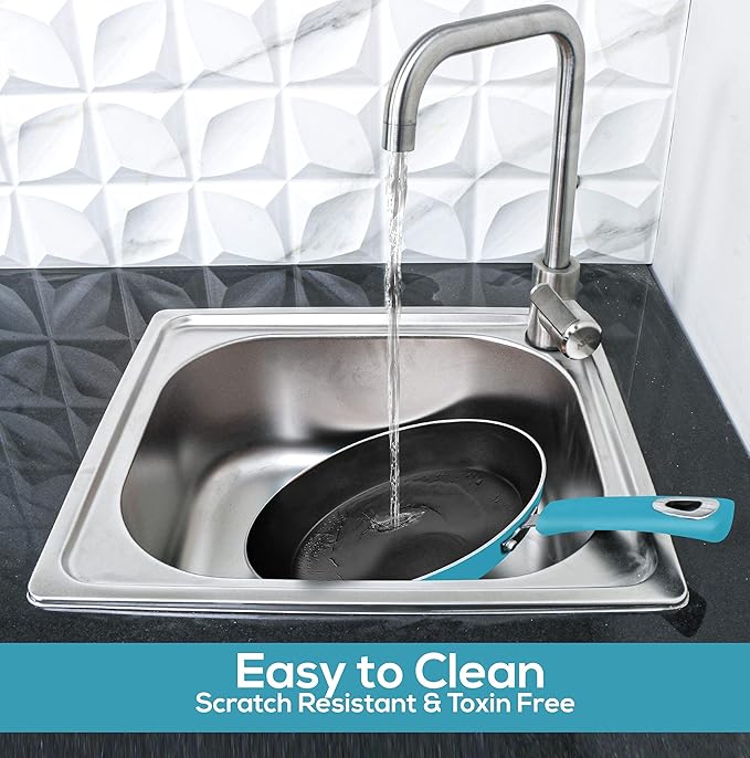 Utopia Kitchen Nonstick Cookware 3 Piece Set, Non-Stick Frying Pans with Induction Bottom, 8, 9.5 & 11 Inches Frying Pans with Bakelite Handles, PFOA Free, Turquoise & Black