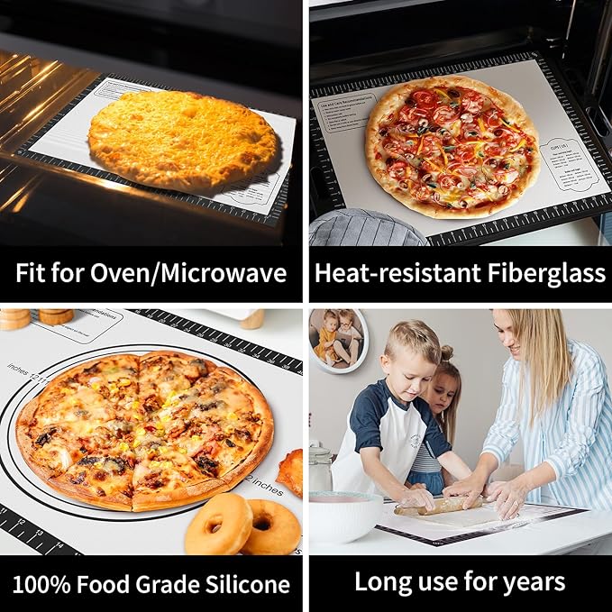 Silicone Pastry Mat for Dough Rolling, Non Stick Silicone Mat for Baking Bread, Pizza, Cookies, Macaron, Silicone Baking Mats with Measurements, Non-slip and Reusable Silicone Mat for kitchen Counter