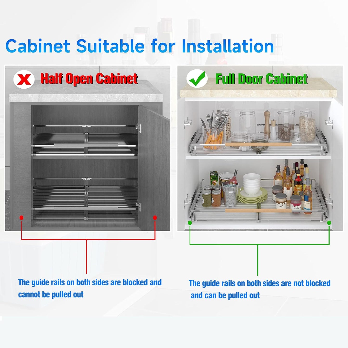 Expandable Pull Out Cabinet Organizer,11.8~18" W x 17" D Heavy Duty Slide Out Shelves Adjustable Height Cabinet Pull Out Shelves,Expandable Width Spice Rack Organizer for Kitchen Cabinet