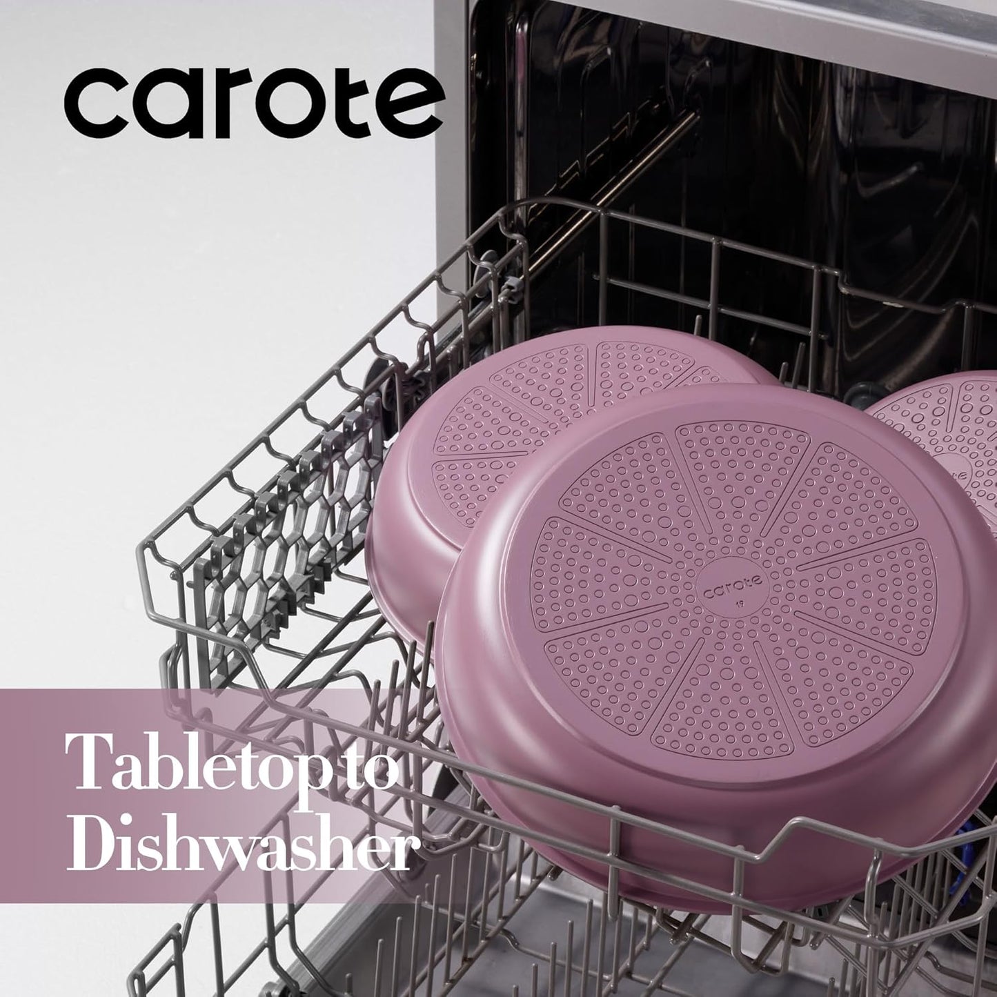 CAROTE Non Stick Frying Pans, 8"+10"+12” Frying Pan Egg Pan Omelet Pans with Detachable Handle, Stone Non Toxic Cookware, PFOA Free, Induction Compatible & Oven Safe, Dishwasher Safe, Purple