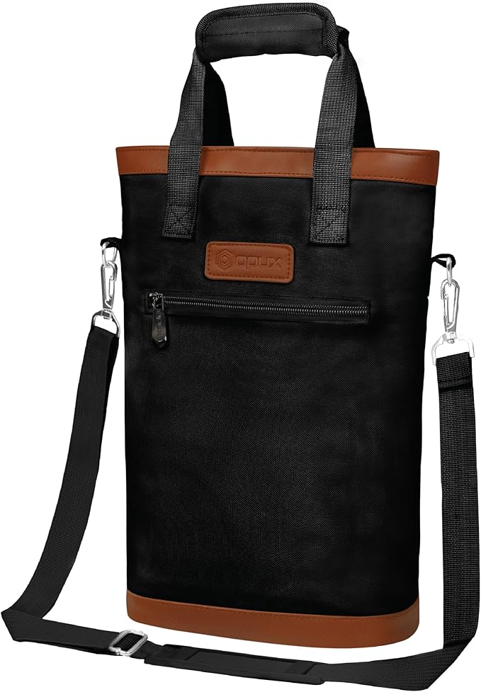 opux Two Bottle Wine Bag Carrier Tote, Insulated Leakproof 2 Bottle Wine Cooler Bag for Travel BYOB Picnic, Portable Wine Case, Gift for Men Women Wine Lover Birthday Party Christmas, Black