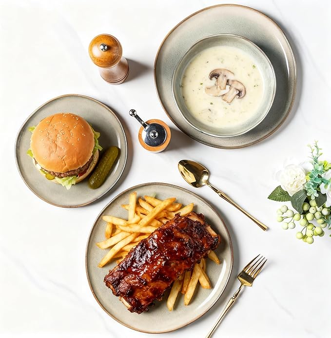 AmorArc Ceramic Dinnerware Sets,Handmade Reactive Glaze Stoneware Plates and Bowls Set,Highly Scratch Resistant | Dishwasher & Microwave Safe Dishes Set,Service for 6 (18pc)