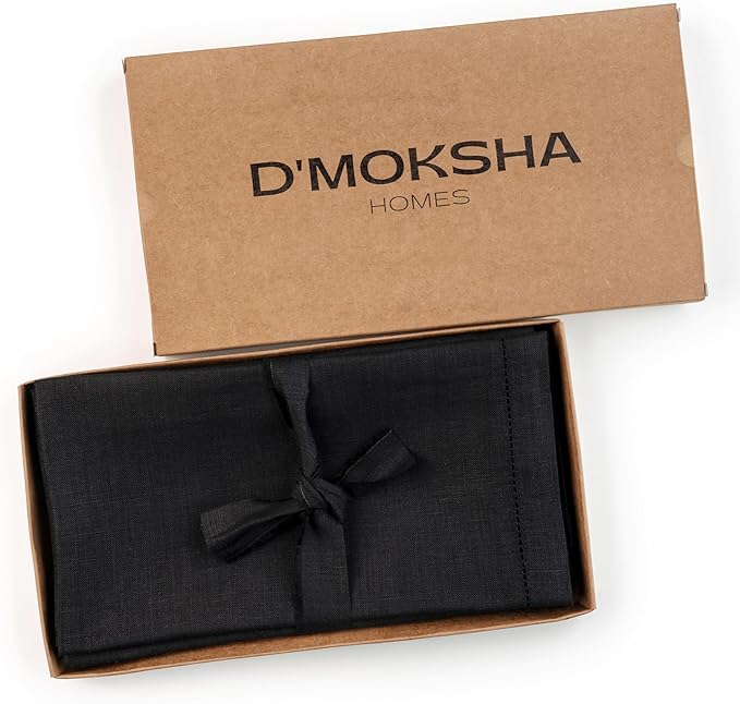 D'Moksha Homes Black Linen Napkins Set of 8 - Classic Hemstitch 100% Pure Linen Hemstitch Dinner Napkins 20 x 20 Inch for Fall, Thanksgiving, Holiday - Handcrafted and Machine Washable