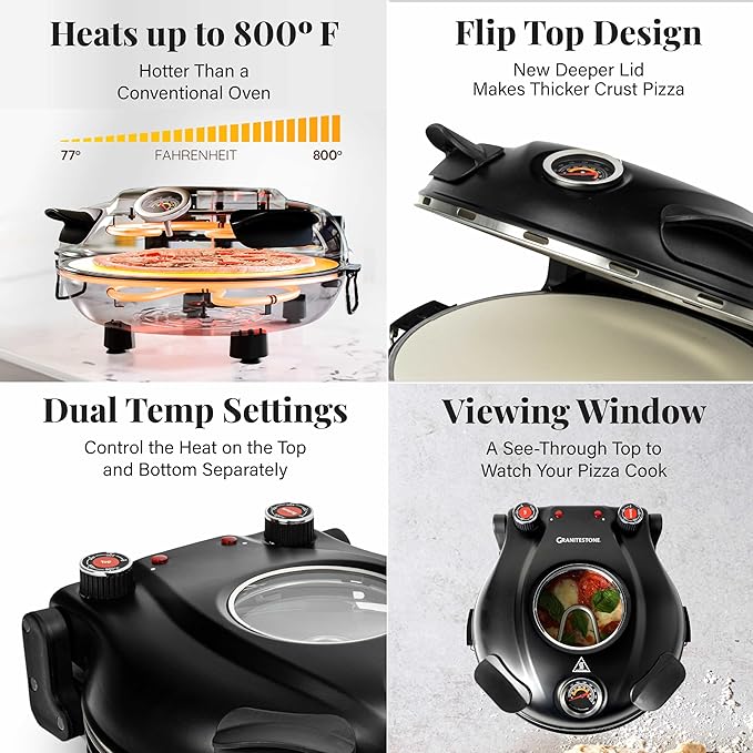 PIEZANO 14 Inch Extra Large Crispy Crust Pizza Oven – Family Sized Electric Pizza Oven Indoor Countertop Maker with Stone Heats up to 800˚F for Stone Baked Pizzeria Style at Home